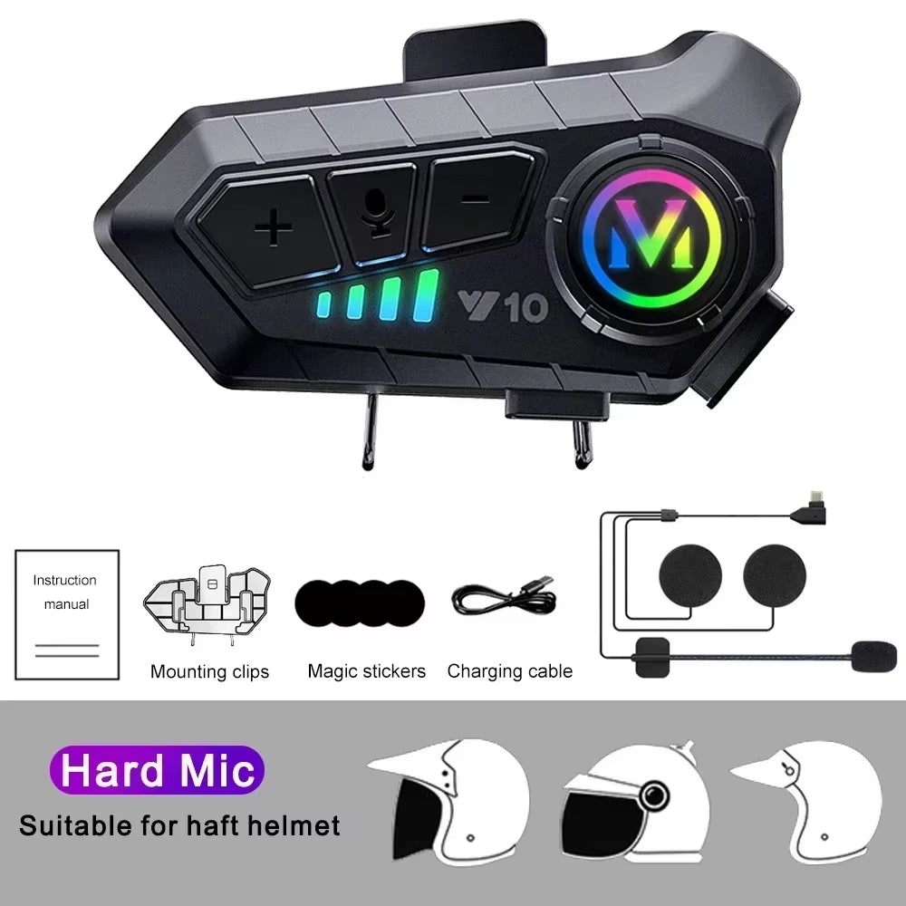 Y10 Motorcycle Helmet Bluetooth Headset 1000Mah Super Long Standby Wireless Hands-Free Waterproof Motorbike Earphone Motorcycle