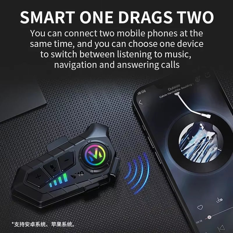 Y10 Motorcycle Helmet Bluetooth Headset 1000Mah Super Long Standby Wireless Hands-Free Waterproof Motorbike Earphone Motorcycle